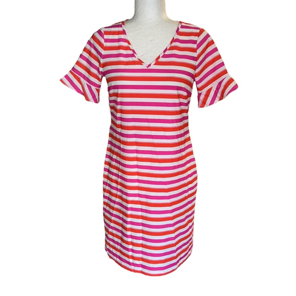 Jude Connally Nina Tonal Striped Orange & Hot Pink Mini Dress - XS
